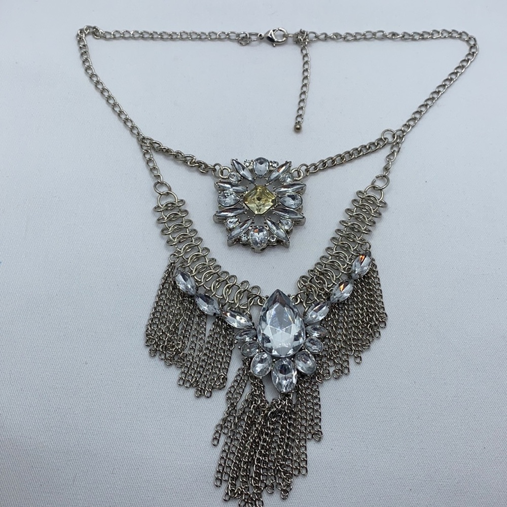 Handcrafted Silver Fringe Statement Necklace - image 5